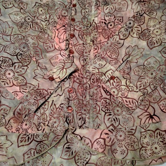 Christopher & Banks Blouse Shirt Medium Batik Floral Brown Pink Hippie Fairy - Picture 14 of 16